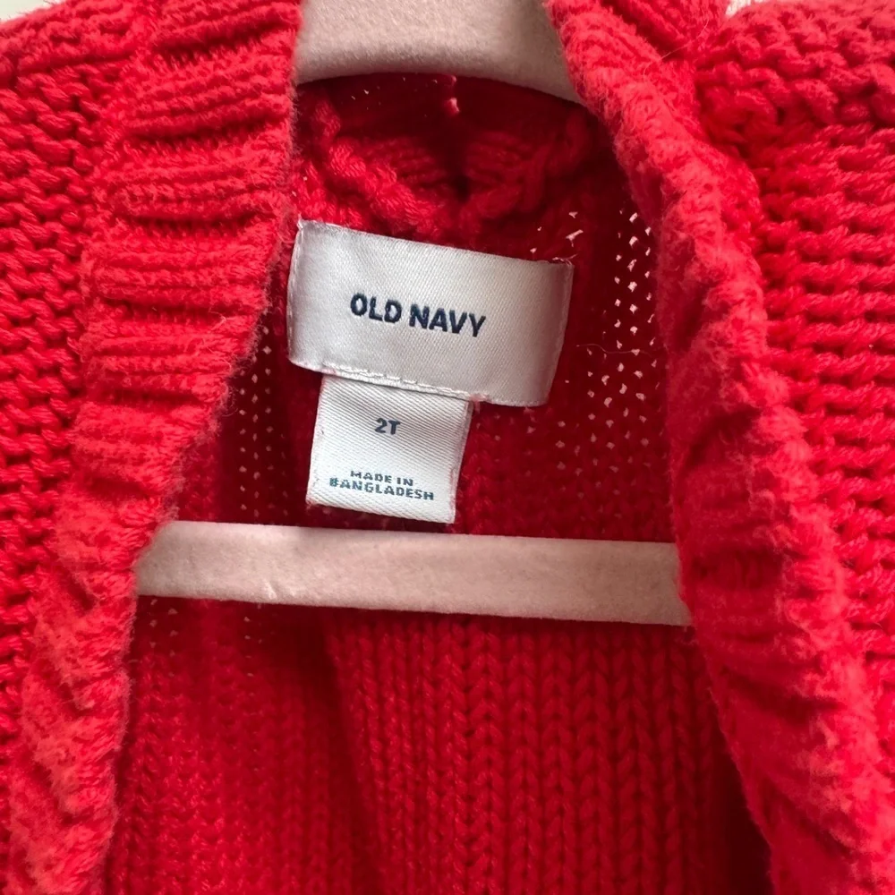 Old Navy 2T Girls Vibrant Red Knit Warm Sweater with Pockets